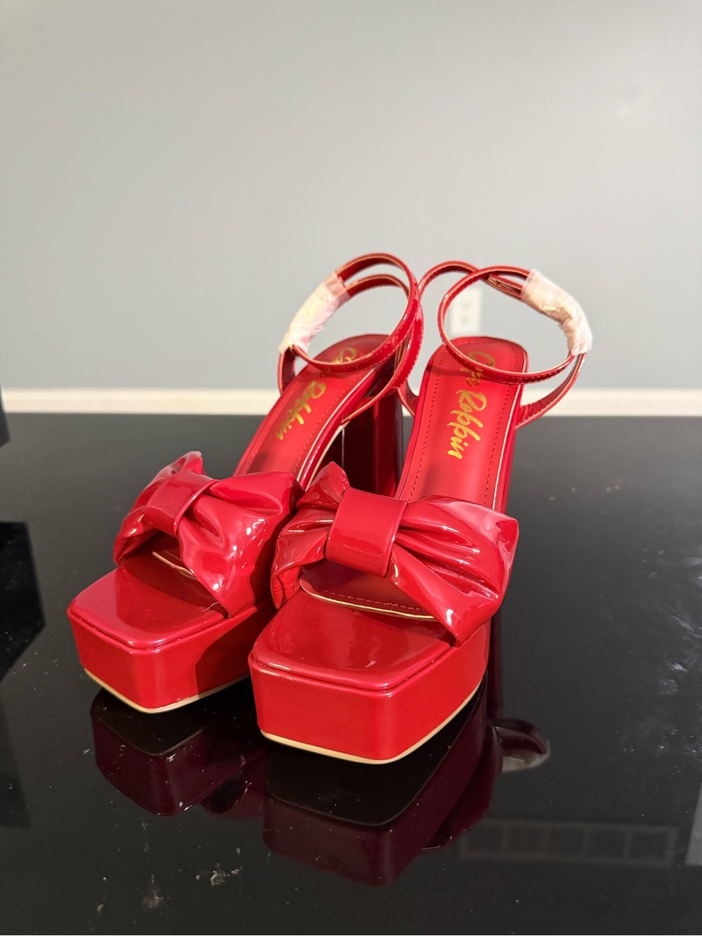 Cape Robbin Red Patent Platform Bow Slingback Heels